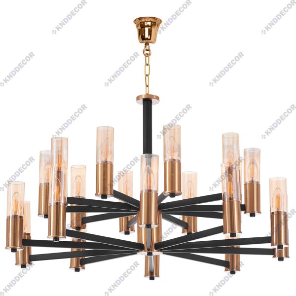 لوستر مدرن 20 شعله مشکی طلایی با حباب 11 شامپاینی