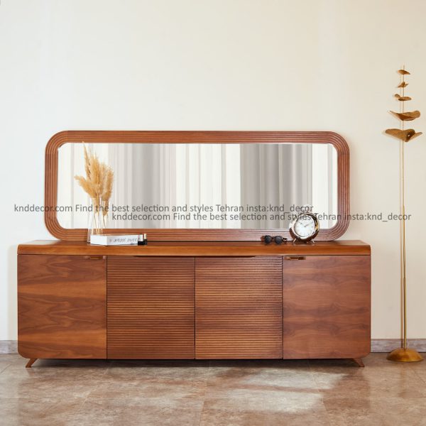 آینه و کنسول چوبی مدرن گردویی مدل گلف کد KN140