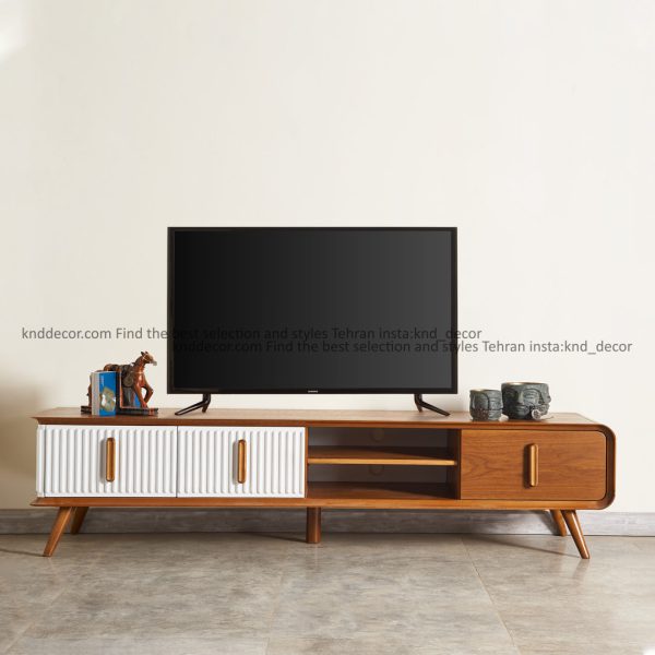 میز تلویزیون چوبی گردویی سفید مدل کارن کد LC146