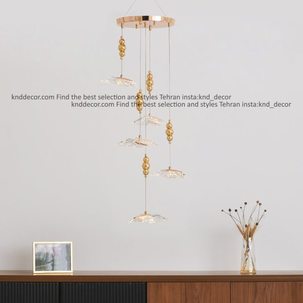 لوستر مدرن طلایی آویز پروانه 5 شعله  کد LO1024 