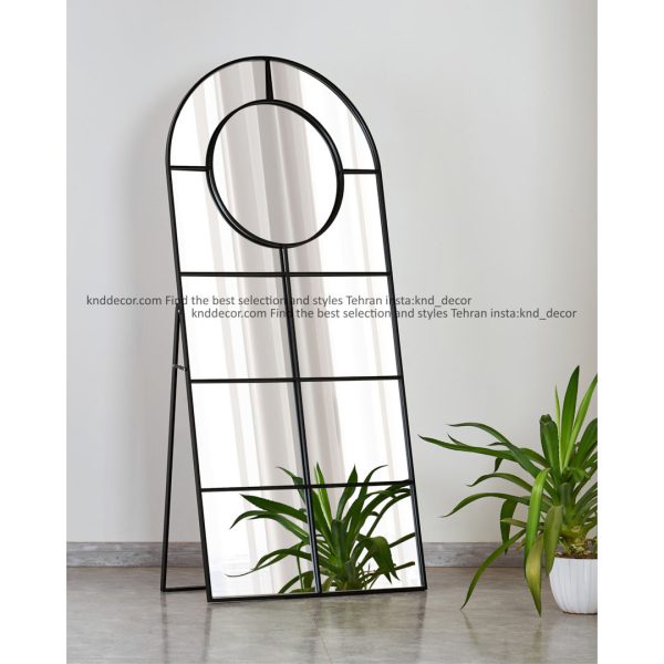 آینه قدی دکوراتیو فلزی مشکی مدل وسط گرد حلال با ابعاد 80*180 کد MR136