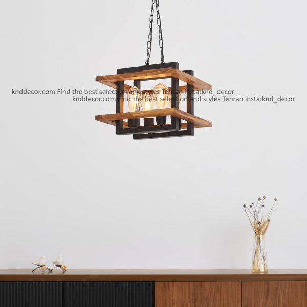 آویز ترکیب چوب و فلز شعله معمولی 4 شعله ابعاد 38در 38 مدل G43 کد AV53