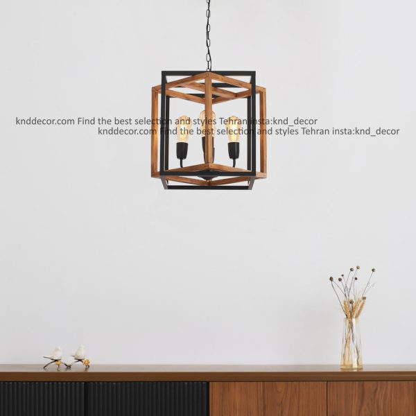 آویز ترکیب چوب و فلز شعله معمولی 4 شعله ابعاد 40 در 35 مدل G88 کد AV57