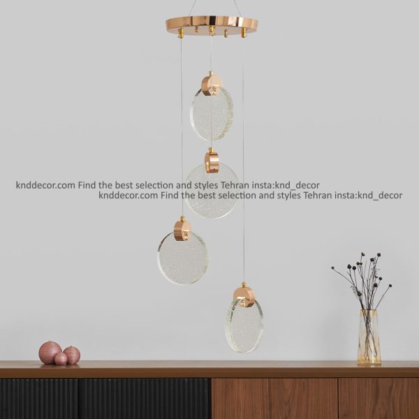 لوستر مدرن طلایی 4 شاخه مدل آویز کریستال تخت حبابی کد LO923