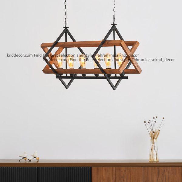 آویز خطی ترکیب چوب و فلز شعله معمولی 6 شعله طول 100سانت مدل L16