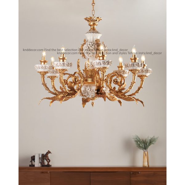 لوستر کلاسیک برنزی طلایی 8 شاخه مدل رنسانس 2140 کد LO407