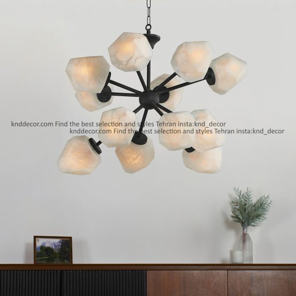لوستر مدرن مشکی 12 شاخه مدل 1072 با حباب 110 سفید کد LO657