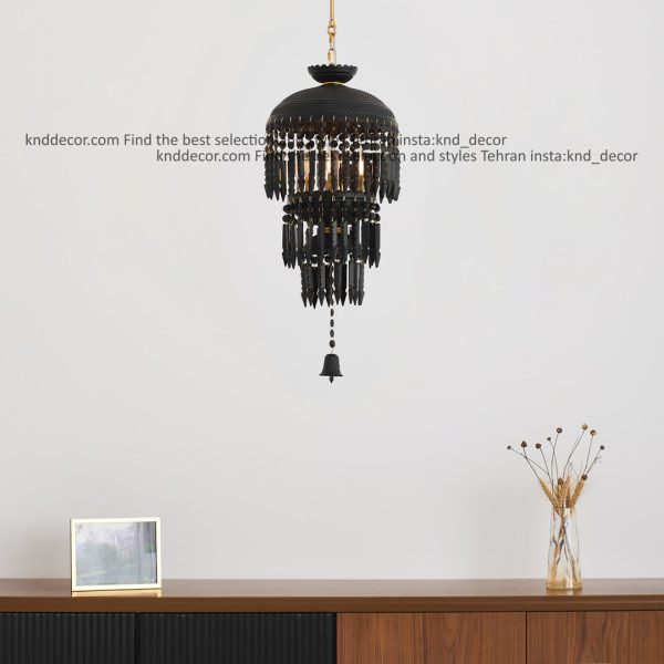 لوستر نئوکلاسیک کریستالی آویز بزرگ مشکی مات کاسه 30 سانت یراق طلایی