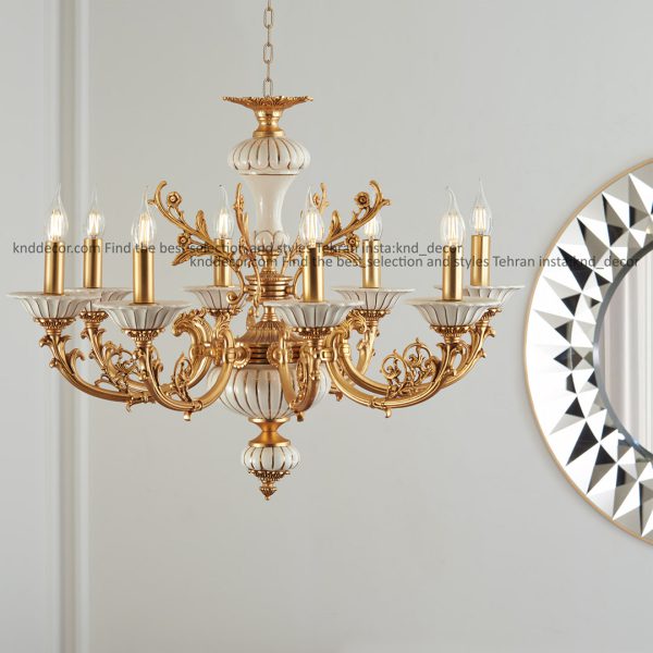 لوستر کلاسیک 8 شاخه طلایی مدل راه راه
