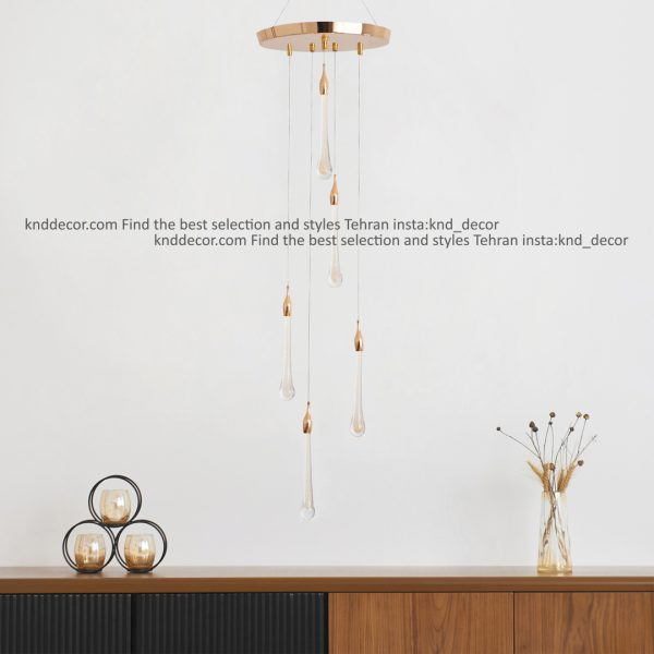 آویز مدرن 5 شعله طلایی مدل قطره