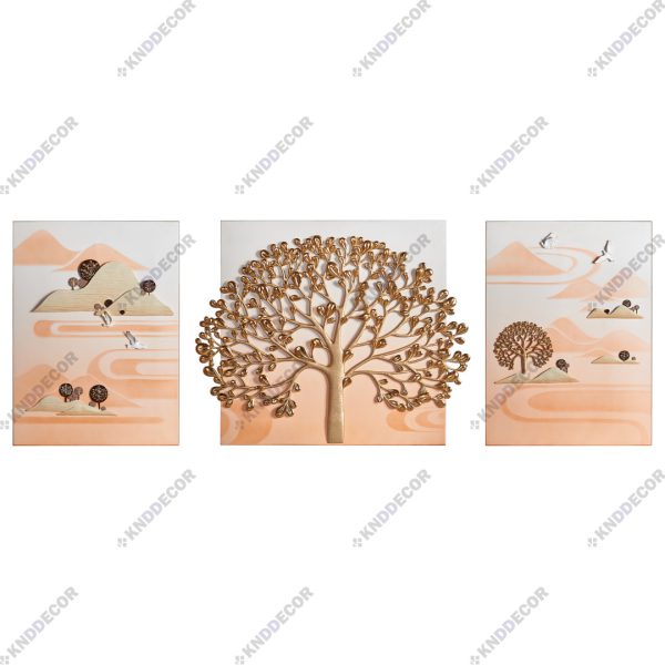 تابلو دکوراتیو مدرن رزین 30*60 مدل درخت شاه بلوط 3 تیکه DE8383GL کدFR154