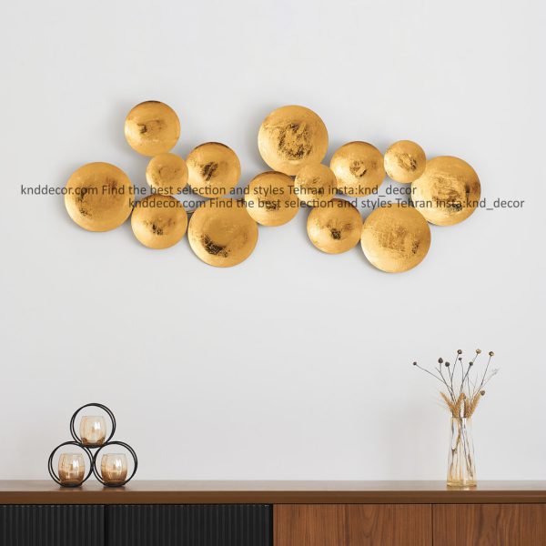 تابلو دکوراتیو مدرن فلزی55*145 مدل بشقابی طلایی و سیلورBS2101 کدFR121