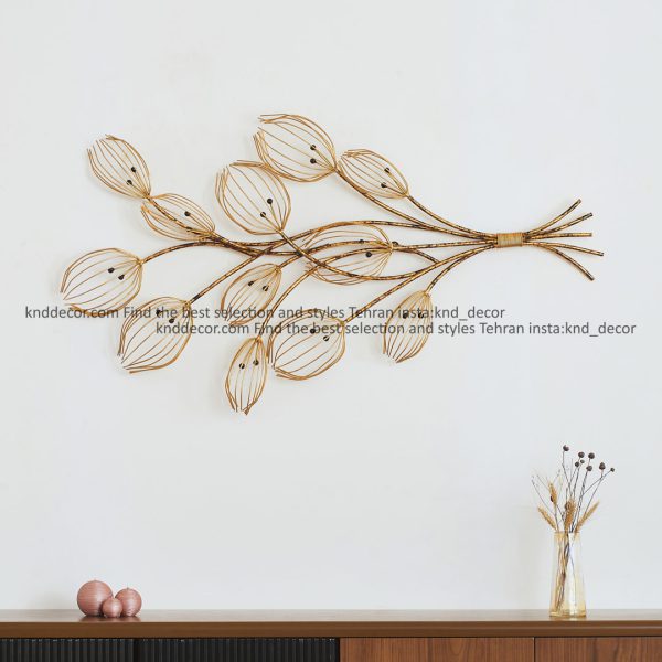 تابلو مدرن فلزی 142*75 مدل ریوا MH2735 تمام استیل طلایی کد FR210