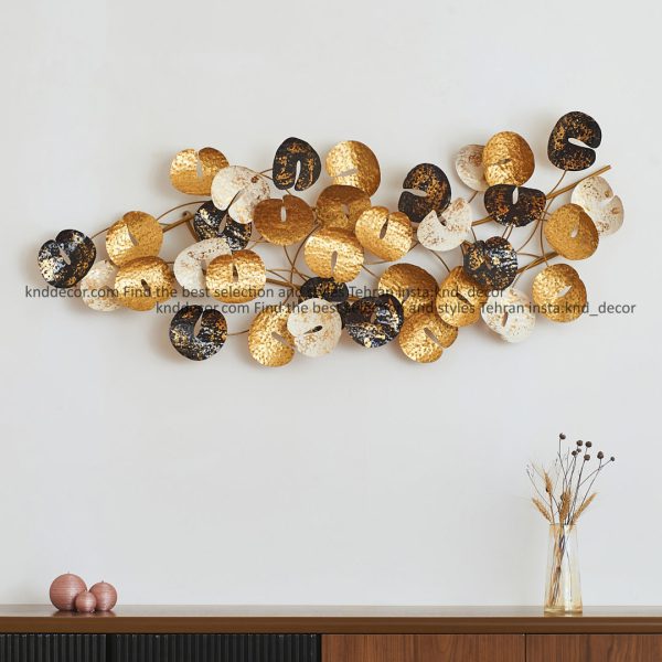 تابلو مدرن فلزی 140*60 مدل برگ نیلوفر آبیMH2753 تمام استیل طلایی مشکی کد FR211