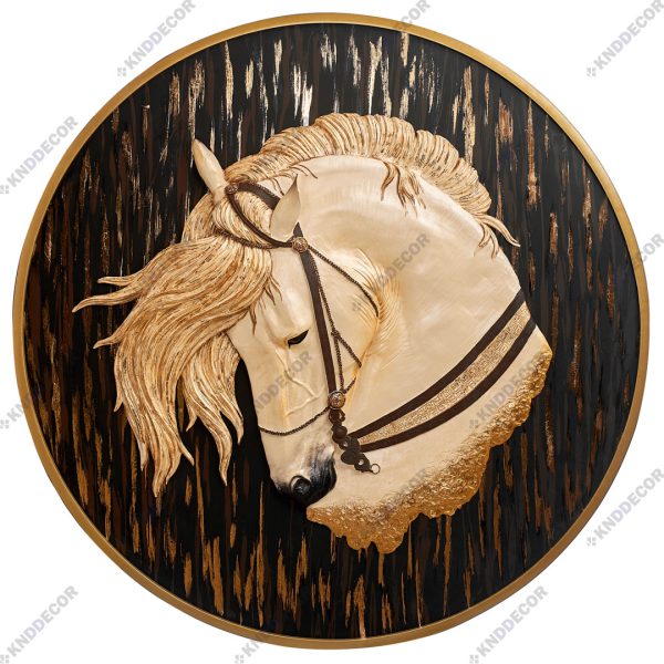 تابلو دکوراتیو مدرن رزین نجابت اسب سفید گرد DE8123GB کدFR137