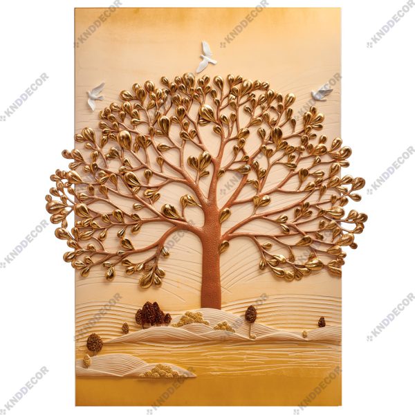 تابلو دکوراتیو مدرن رزین 80*120 مدل درخت شاه بلوط یک تکه طلایی DE8121GL کدFR116