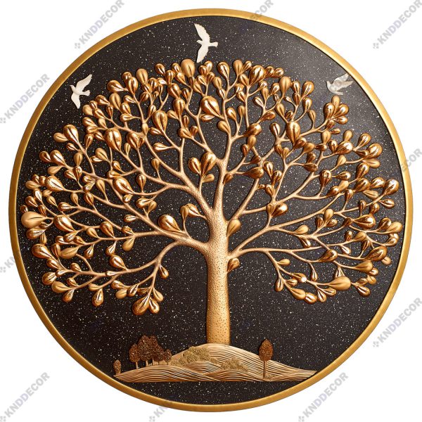 تابلو دکوراتیو مدرن رزین 120 سانتی متر مدل درخت شاه بلوط طرح گرد زمینه مشکی DE8122GB کدFR115