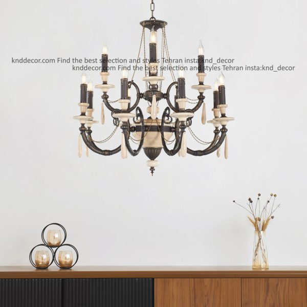 لوستر کلاسیک 12 شاخه آنتیک رومی مدل روبرتو سنگ کرم