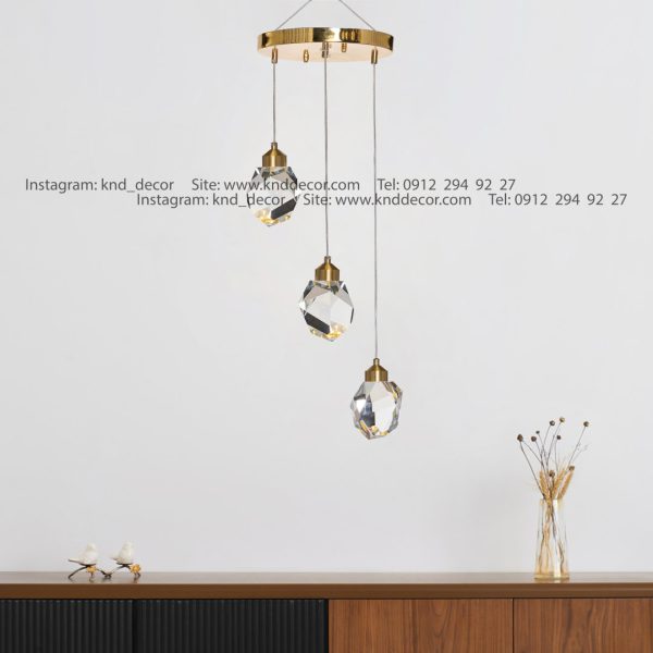 آویز مدرن 3 شعله طلایی گوی دفرمه AC002-1P