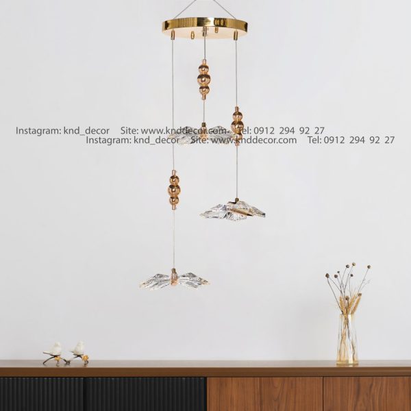 آویز مدرن 3 شعله طلایی پروانه AC004-1P