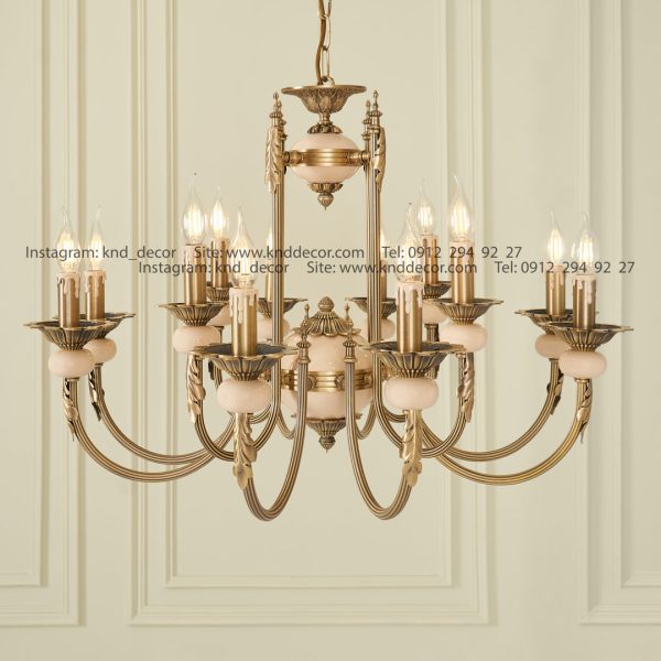 لوستر نئوکلاسیک 12 شاخه شمشاد سنک کرم آنتیک