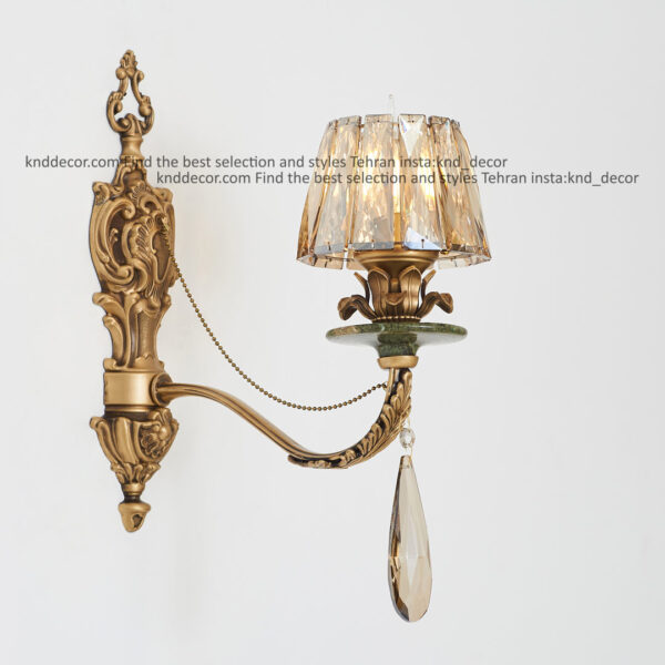 ديواري رويال آنتيك سنگ سبز زنبق آفتاب كلاهك كريستال آويز بادامي 1