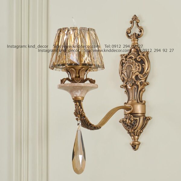 ديواري رويال آنتيك سنگ كرم زنبق آفتاب كلاهك كريستال آويز بادامي 1