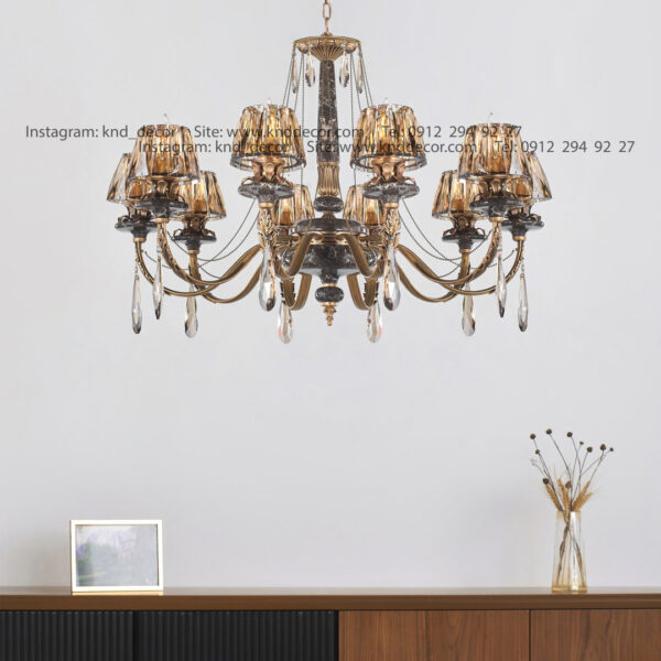 لوستر رويال آنتيك سنگ نوك مدادي زنبق آفتاب كلاهك كريستال آويز بادامي 10