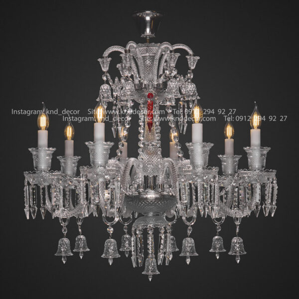 لوستر باكارات گريد 1 غلاف شيشه و صليبي شاخه 30 سانت كاسه 21 شفاف 8