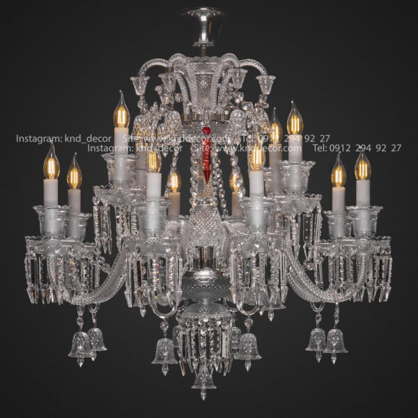 لوستر باكارات گريد 1 غلاف شيشه و صليبي شاخه 30 سانت كاسه 21 شفاف 12