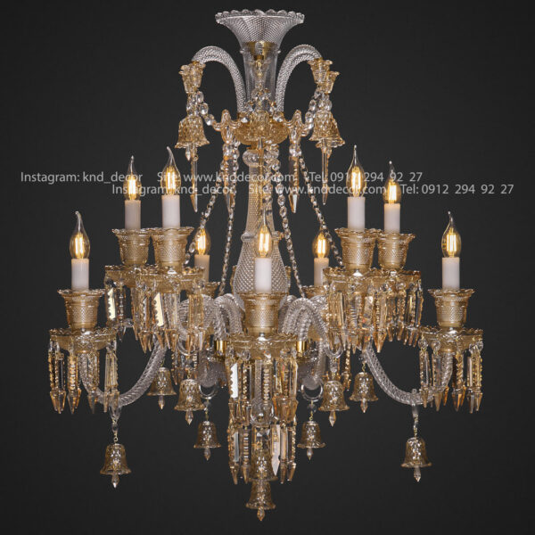 لوستر باكارات گريد 1 غلاف شيشه و صليبي شاخه 30 سانت كاسه 21 شفاف عسلي 10
