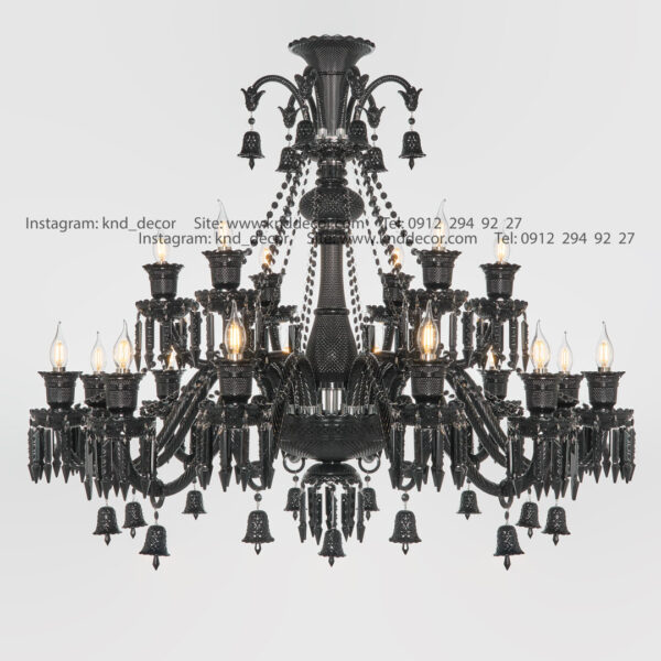 لوستر باكارات گريد 2 ساده شاخه 40 سانت كاسه 30 مشكي براق 18