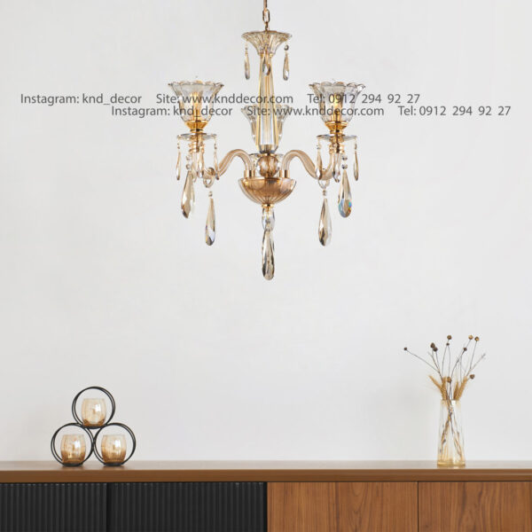 لوستر اس بلوري زنبق تخت با لاله آويز بادامي  3