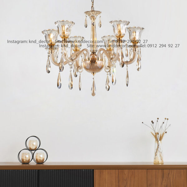 لوستر اس بلوري زنبق تخت با لاله آويز بادامي  6