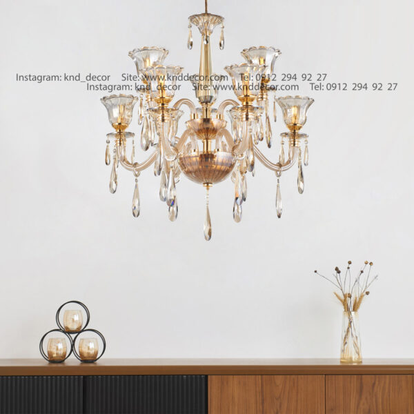 لوستر اس بلوري زنبق تخت با لاله آويز بادامي  9