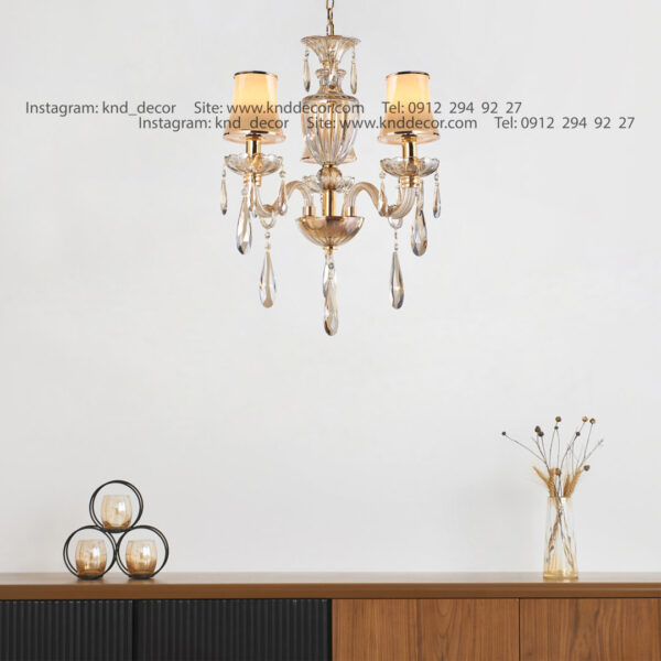 لوستر اس بلوري زنبق كريستال با  كلاهك شيشه آويز بادامي  3