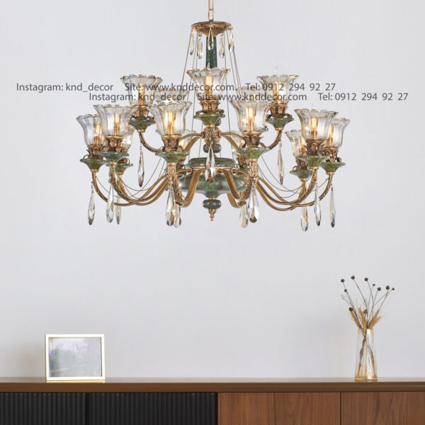 لوستر رويال آنتيك سنگ سبز زنبق آفتاب با لاله آويز بادامي 15