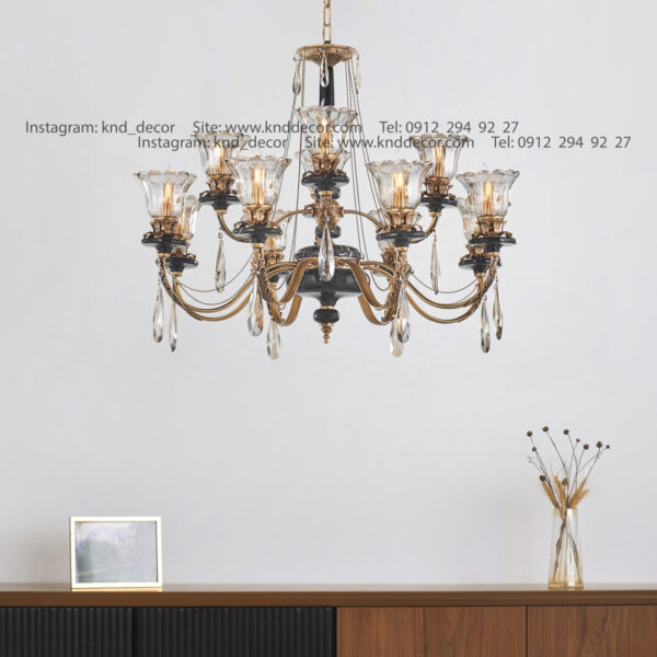 لوستر رويال آنتيك سنگ مشكي زنبق آفتاب با لاله آويز بادامي 12