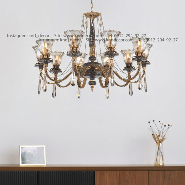 لوستر رويال آنتيك سنگ نوك مدادي زنبق آفتاب با لاله آويز بادامي 10