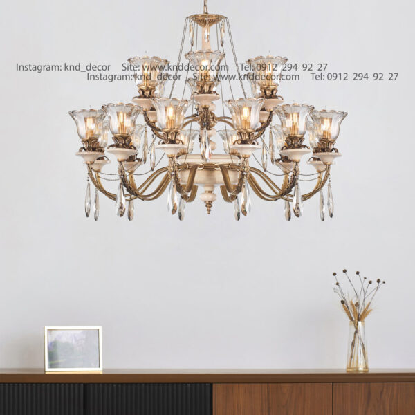 لوستر رويال آنتيك سنگ كرم زنبق آفتاب با لاله آويز بادامي 18