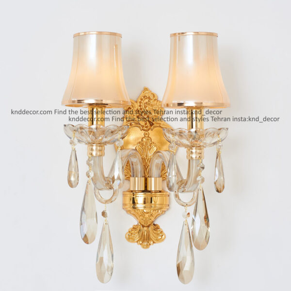 ديواري اس بلوري زنبق كريستال با  كلاهك شيشه آويز بادامي  2