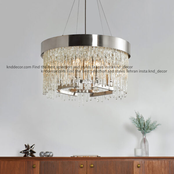 لوستر 3090 كروم 50 سانت با كريستال قنديلي