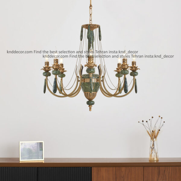 لوستر ليانا برنجي آنتيك زنبق آفتاب سنگ سبز آويز سنگ 8