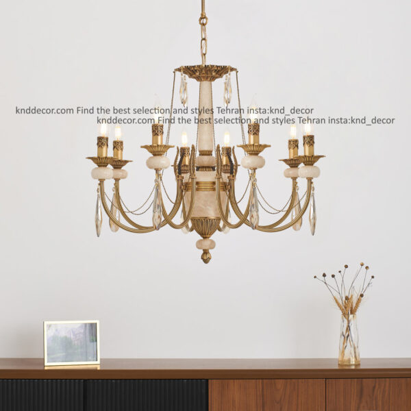 لوستر ليانا يراق آلومينيوم آنتيك سنگ كرم آويز بادامي 8