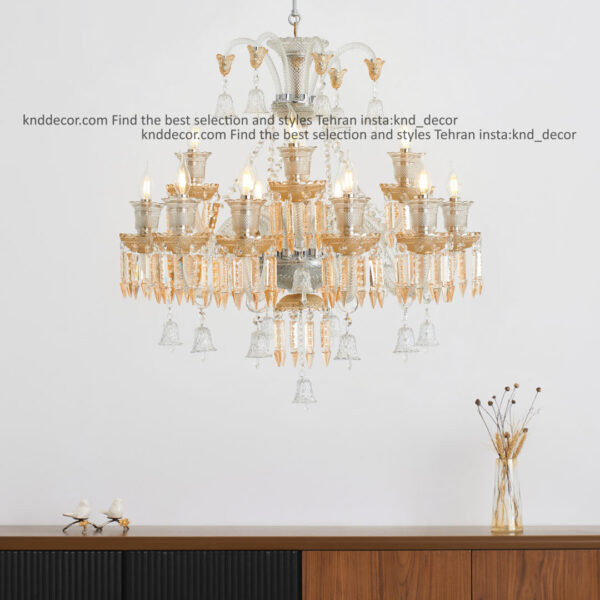 لوستر باكارات گريد 2 ساده شاخه 30 سانت كاسه 21 شفاف عسلي 12