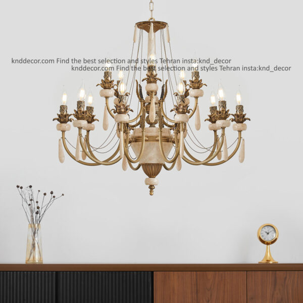 لوستر ليانا برنجي آنتيك زنبق آفتاب سنگ كرم آويز سنگ 15