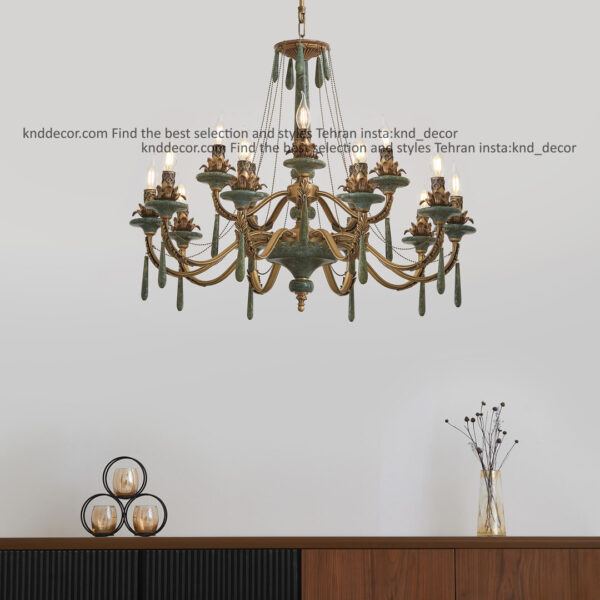 لوستر رويال آنتيك سنگ سبز زنبق آفتاب آويز سنگ 15