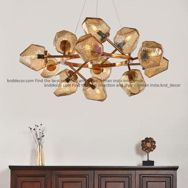 لوستر 1071 سانتيك 12 با حباب 110 عسلی