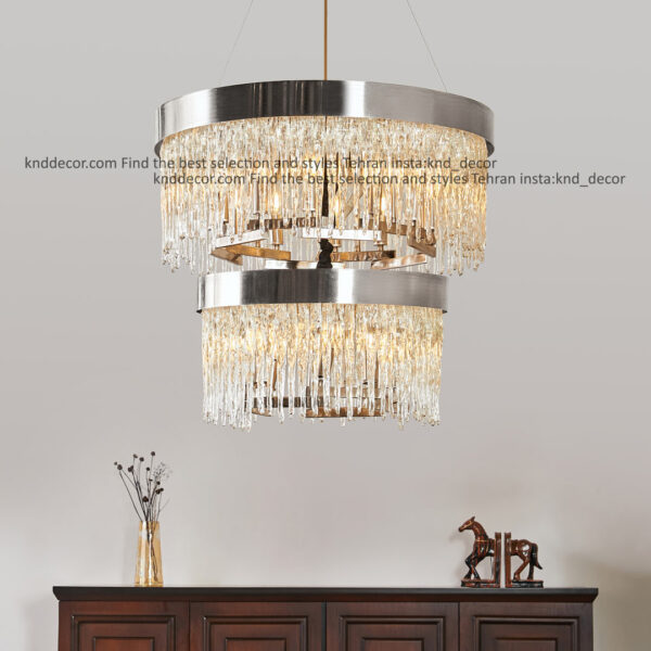 لوستر 3090 كروم 70+50 سانت با كريستال قنديلي