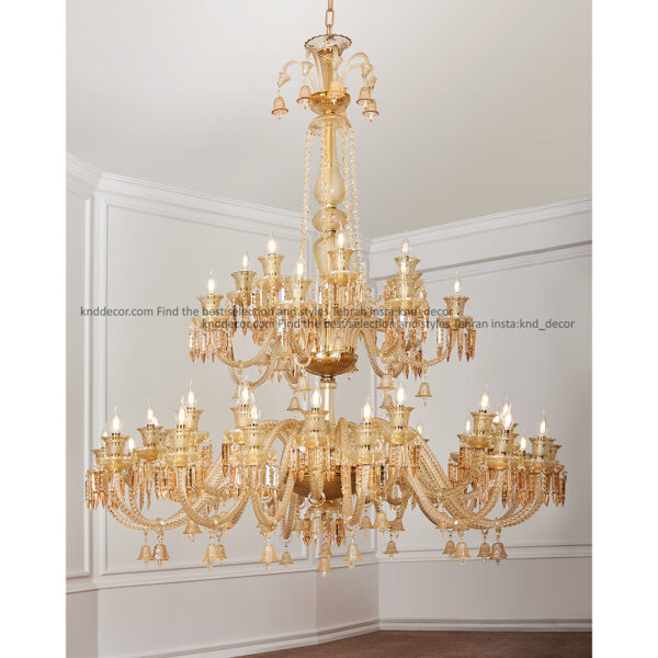 لوستر باكارات گريد 2 ساده شاخه (16+16+8+8) (سه طبقه 4 پله) (شاخه 60 سانت و 40 سانت و 30 سانت و 22 سانت) عسلي 48